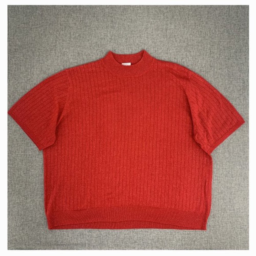Sag Harbor Short Sleeve Red Shimmer Knit Sweater Crew Neck 2X‎